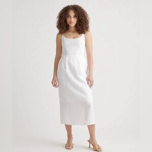 100% European Linen Scoop Neck Midi Dress - White